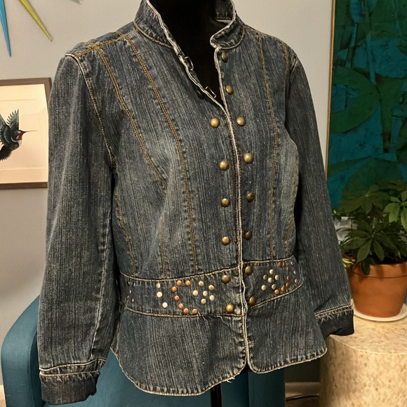 VTG Faded Glory Denim Studded Jacket Size 18W/20W Dark Wash Statement Piece - Picture 8 of 8